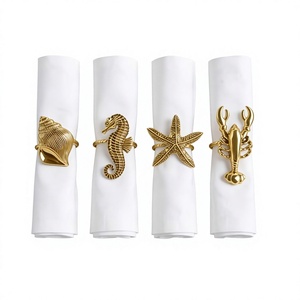 Juego de Anillos para Servilletas de Metal con Diseño de Concha, Caballito de Mar, Estrella de Mar y Langosta, Reutilizables, Decoración de Mesa con Temática Costera para Bodas y Fiestas - Product Image 1