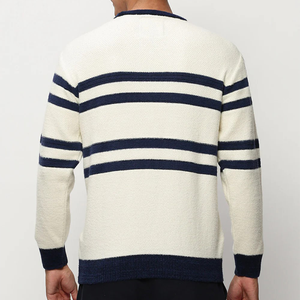 Maglione girocollo autunno inverno a maniche lunghe da <span class=keywords><strong>uomo</strong></span> a righe bianche color crema - Product Image 5