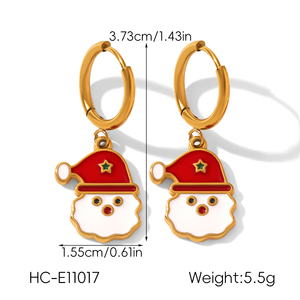 Pendientes de Aro H&C Modernos y Lindos con Dijes Esmaltados Navideños, Chapados en Oro de 18K, de Acero Inoxidable con Circonitas Colgantes, Tipo Huggie para <span class=keywords><strong>Mujer</strong></span> - Product Image 2