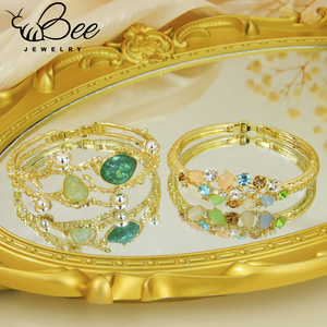 Brazalete Abierto de Latón Chapado en Oro de 14k, Elegante y Retro, con Cristales de Colores, Impermeable y de Alta Calidad para Mujer - Product Image 6