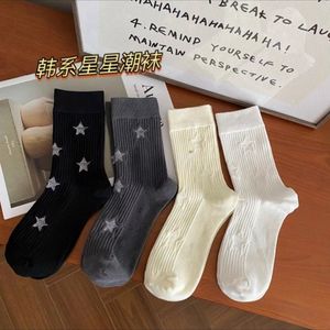 Women's Crew <b>Socks</b> With Star Design High Elastic Mid Calf Casual Sports <b>Socks</b> Breathable Daily Wear - Product Image 2