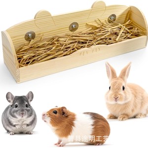 Comedero de madera para conejos, chinchillas y cobayas, color madera natural, rectangular, con ganchos metálicos. - Product Image 1