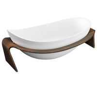 Baignoire moderne de luxe autoportante et écologique à massage par air Baignoire artificielle à motif en bois foncé avec égouttoir à surface solide