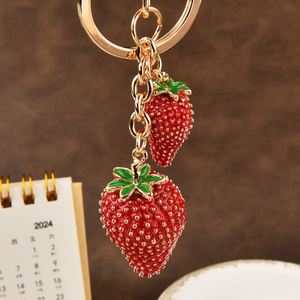 Fashion Strawberry Fruit Ladies Car Keychain <b>Cute</b> Alloy Keychain <b>Keyring</b> Bag Pendant - Product Image 5