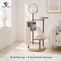 Torre Moderna de Metal para Gatos con Plataforma de Madera y Anillo de Sisal, Mueble de Escalada para Interiores, Venta al por Mayor