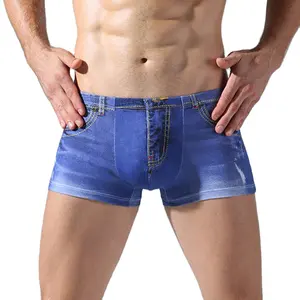 Модные мужские джинсовые трусы, сексуальные U-образные трусы-боксеры из чистого хлопка, модные мужские трусы-боксеры с индивидуальным принтом большого размера