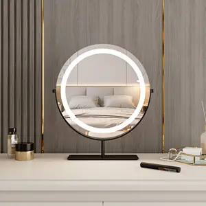 Touch Sensor Schakelaar Dimbaar Zwart Licht Up Make-Up Ronde Cosmetische Tafel Make-Up Make-Up Spiegel Met Led Verlichting