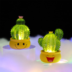 Mini figurine LED <span class=keywords><strong>Cactus</strong></span> vert lumineux, boîte mystère, pour ornement de succulente à motif facial, accessoires de bureau pour écran d'ordinateur - Product Image 1