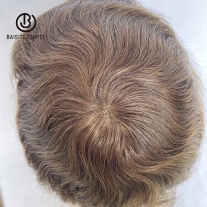 Virgin Human Hair Systems #5 Unidad de <span class=keywords><strong>color</strong></span> marrón claro 8x10 Super Toupee <span class=keywords><strong>para</strong></span> hombres blancos - Product Image 1