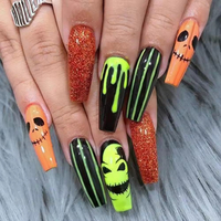 Faux ongles à presser sur le thème d'Halloween avec colle, courts, carrés, ronds, longs, en amande, en forme de cercueil, en gros, directement de l'usine