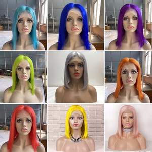 Capelli peruviani economici <span class=keywords><strong>parrucca</strong></span> Bob colorata corta rosa <span class=keywords><strong>rossa</strong></span> parrucche piene in pizzo parrucche frontali in pizzo trasparente Hd per donne nere - Product Image 5