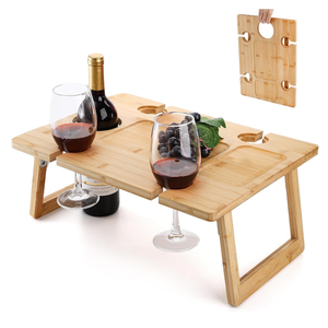 Di động bằng gỗ rượu Dã Ngoại bảng có thể gập lại gỗ Dã Ngoại khay ăn nhẹ với kính chủ - Product Image 1