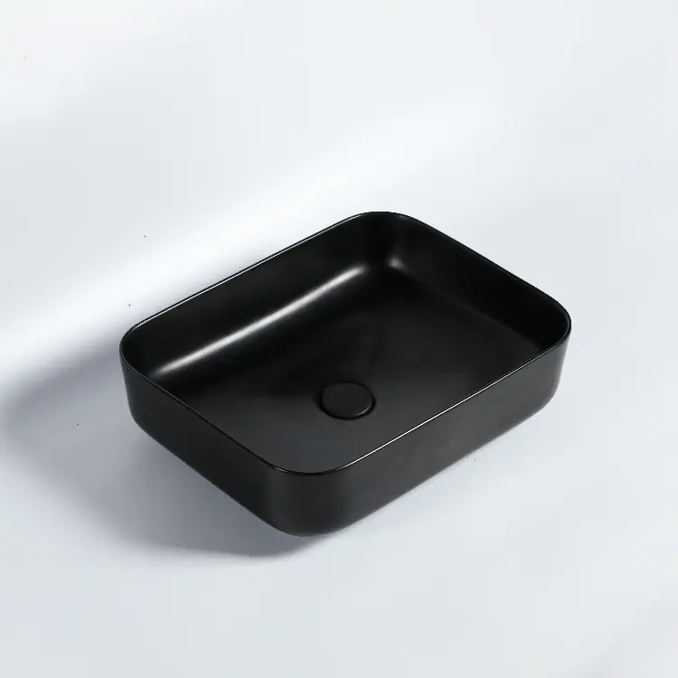 ブラックマットバニティバスルームシンク長方形カウンタートップ磁器セラミック洗面台
