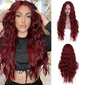 Vigorous Wine Red Wigs Long Curly Wavy High Temperature Synthetic Wigs for Women Middle Part Daily Party Wig