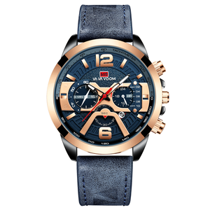 Reloj cronógrafo de lujo para hombre con detalles en oro rosa y correa de cuero negra, reloj de pulsera deportivo - Product Image 4