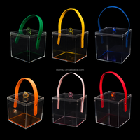 Grande valise carrée pour vêtements de baptême, panier de luxe personnalisé, boîte cadeau en acrylique transparent avec couvercle et poignée pour mariage