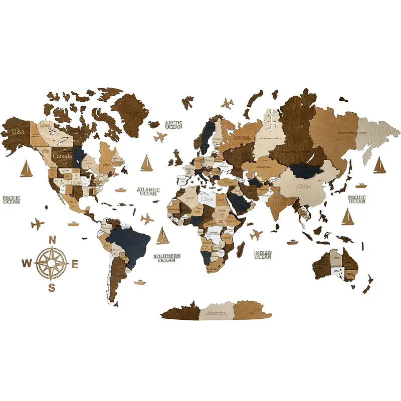 3D Art Large Wall Decor Wooden World Map Occasion Gift Idea Wall Art World Travel Map For Home, Kitchen or Office