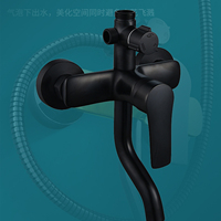 Système de douche en laiton noir avec robinet à valve céramique, finition brossée, douchette à main, température réglable, jets doux et puissants