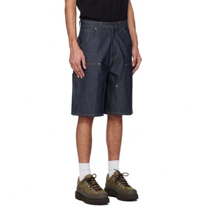 Shorts en jean à double genouillère pour charpentier avec logo personnalisé, en coton épais, coupe large, avec empiècements renforcés, en denim bleu rigide - Product Image 2