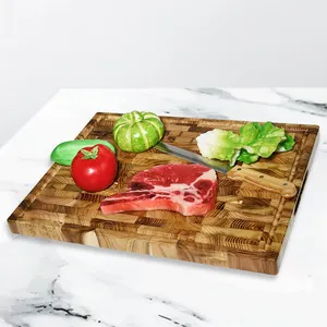 Youlike Durable Eco Friendly Extra Thick Natural Teak Wood Cutting Chopping Board With Juice Tank Slide Handle