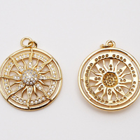 Pendentif Soleil / Pendentif Rond en Laiton Plaqué Or 18K avec Zircon Brillant Incrusté pour Collier DIY