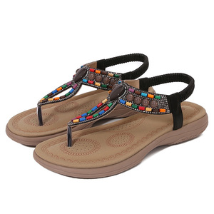 Sandalias Planas de Moda con Decoración de Cuentas de Colores Mixtos, Punta Abierta, Suela de EVA, Zapatos de Verano con Tiras, Venta al Por Mayor - Product Image 4