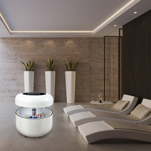 <span class=keywords><strong>Petite</strong></span> table basse relevable avec réfrigérateur à boissons, couvercle pliable blanc et marron, table basse intelligente pour la maison - Product Image 4