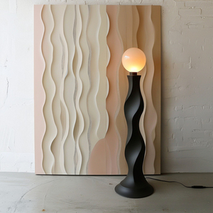 Modern <b>Black</b> Marble Floor Lamp With Off White Glass Globe <b>Shade</b> Large Size LED <b>Lighting</b> For Residential Use - Product Image 3