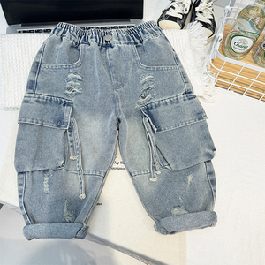 Nouvelle Collection Printemps 2026 : Jean Cargo Tendance et Stylé pour Enfants, Délavé et <span class=keywords><strong>Déchiré</strong></span>, Coupe Ample pour Petits Garçons - Product Image 3