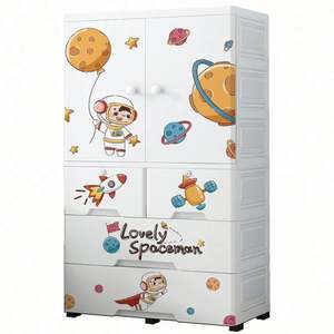 Armoire de rangement portable Haogle à 3 niveaux et double porte, motif petit tigre, pour vêtements d'enfants et autres articles de puériculture - Product Image 1