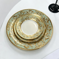 Ensemble de couverts en céramique gravée vintage, motif floral de luxe, compatible lave-vaisselle, marque HUAIYI, pour mariage et fête