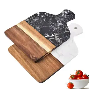 Wholesale custom Acacia wood cutting board Steak fruit cheese serving tray Marble wood cutting board with handle