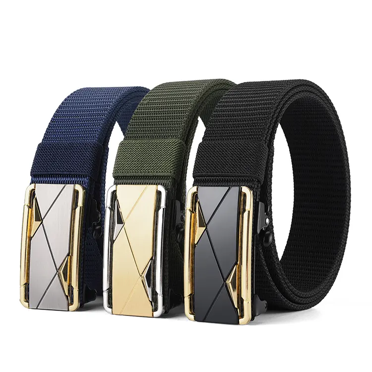 Custom High Quality gold Automatic Buckle Nylon Belt Waist Belt Men Canvas Fabric Belts