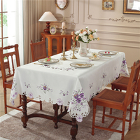 Nappes de table à fleurs violettes Broderie pour événements Décoration rectangulaire Blanc Dentelle Maison Hôtel Mariage Fête Housse de table