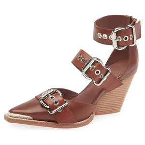 Da donna con fibbia in metallo con spicchio medio e zeppa <span class=keywords><strong>sandali</strong></span> con tacco impilati occidentali <span class=keywords><strong>sandali</strong></span> con zeppa corta bassa per donna - Product Image 2