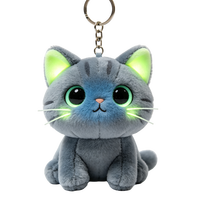 Porte-clés en peluche chat lumineux OEM d'usine, avec logo couleur personnalisé, oreilles lumineuses et base à moustaches, mini pendentif pour les distributeurs mondiaux d'accessoires