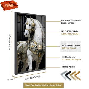 UNIART Qualité Impression sur Toile <span class=keywords><strong>Cheval</strong></span> Art Mural en Porcelaine Couloir Peintures Diamants LED <span class=keywords><strong>Peinture</strong></span> en Porcelaine Cristal Décoration Maison - Product Image 3
