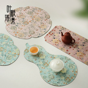 Tapis de service à thé en tissu, forme irrégulière, style chinois traditionnel, imperméable, épais, pour table de préparation du thé - Product Image 1