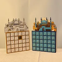 Compte à rebours de l'Aïd al-Fitr musulman, château en bois, lumière LED du Ramadan, décoration de table à manger familiale islamique, journal de prière pour enfants, Ramadan