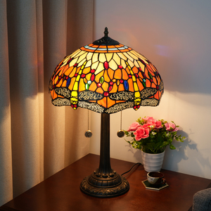 Tischlampe im Vintage-Stil, Buntglas, Orange, Libelle, Nachttischlampe, Schreibtischlampe, Leselampe, 16 Zoll, Dekoration für Schlafzimmer, Wohnzimmer, Zuhause - Product Image 3