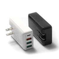 Chargeur mural fin GaN 32W PD 20W QC18W 4 ports rapide 3 USB-A 1 USB-C Adaptateur secteur US/UK/AU/EU pour iPhone Samsung Android