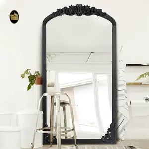 Espelho de parede luxuoso de madeira, grande, nódico, vintage, arco, preto, decorado de parede, decoração gótica inquebrável