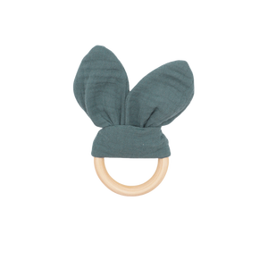 Anneau de dentition en tissu de coton biologique pour bébé, jouet de dentition pour enfants en bois et silicone, sûr pour les nourrissons, apaise les gencives des tout-petits - Product Image 1