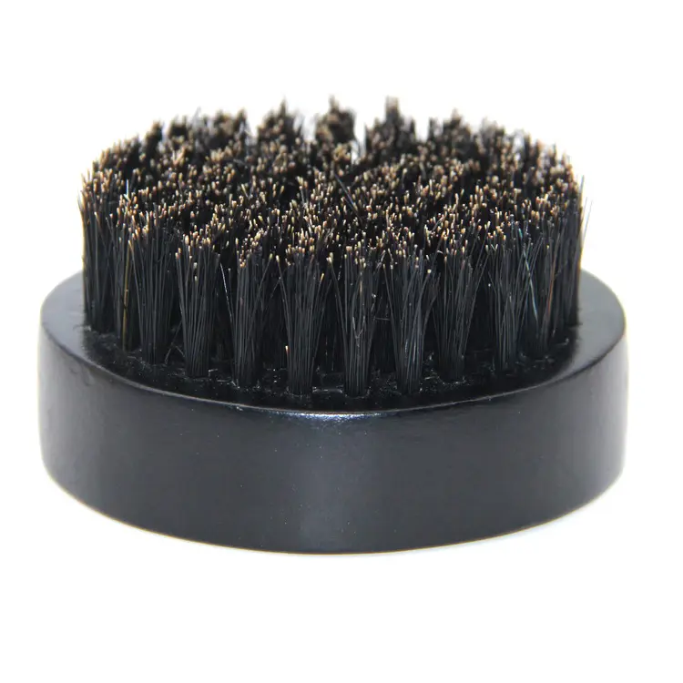 Logo personalizzato legno nero arte capelli sintetici manico in legno spazzola per barba in legno rotonda di cinghiale barba spazzola