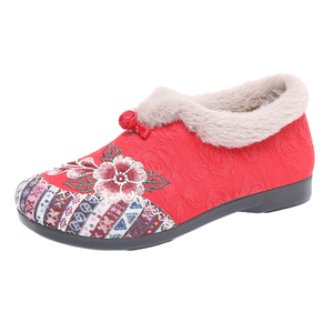 5900 - Bottes en fourrure douce et confortables style Pékin Ancien, à enfiler, motif floral, hiver, coton brodé, tendance ethnique - Product Image 1