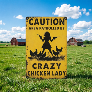 Divertente Targa in Metallo con Avvertimento '<span class=keywords><strong>Crazy</strong></span> Chicken Lady', Decorazione per Pollaio e Cortile, Arte Murale Rurale Umoristica e Regalo Originale - Product Image 1