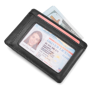 Tarjetero de cuero con múltiples ranuras, ventana transparente para identificación, diseño ultrafino para tarjetas de crédito, fibra de carbono lisa negra - Product Image 5