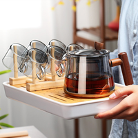 Ensemble de théière en verre résistant aux hautes températures théière en verre à poignée en bois gris fumée à haute teneur en borosilicate avec bouilloire à thé en verre infuseur