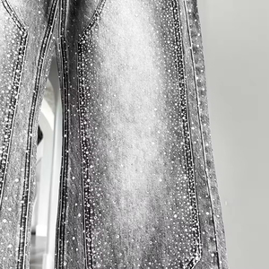 Benutzer definierte Premium Heavyweight Double Knee Strass Jeans Vintage Sun Faded Acid Wash Straight Leg Baggy Fit Jeans hose für Männer - Product Image 3