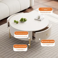 Table basse de salon simple et compacte, style crème, ronde, en ardoise, à double plateau, pour appartement